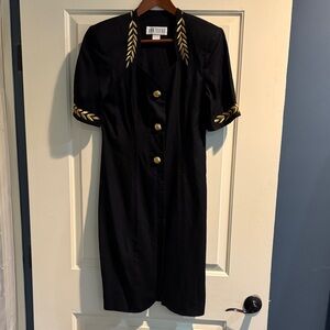 Vintage 1980s Ann Tobias Black & Gold Embroidered Cocktail Dress – Made in USA